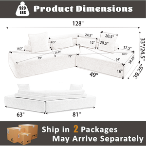 128" Minimalist Cloud Sectional Couch in Beige