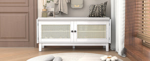 TREXM Boho Rattan Entryway Bench with Storage