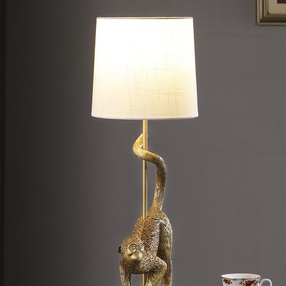 24-Inch Old World Gold Capuchin Monkey Polyresin Table Lamp