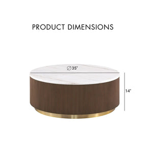 3 Piece Round Table Set With Marble Tops - Brown / Gold / White