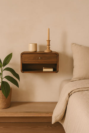 Solid Wood Curve Floating Nightstand