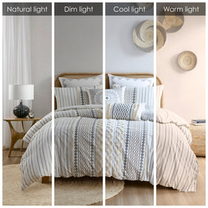 King/Cal King Cotton Printed Duvet Cover Set with Chenille