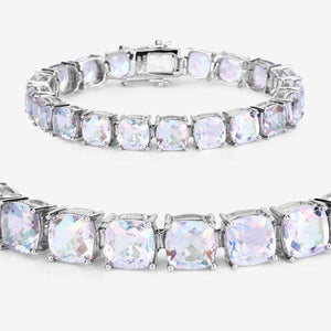 40.00 Carat Genuine Opal Rainbow Quartz .925 Sterling Silver Bracelet