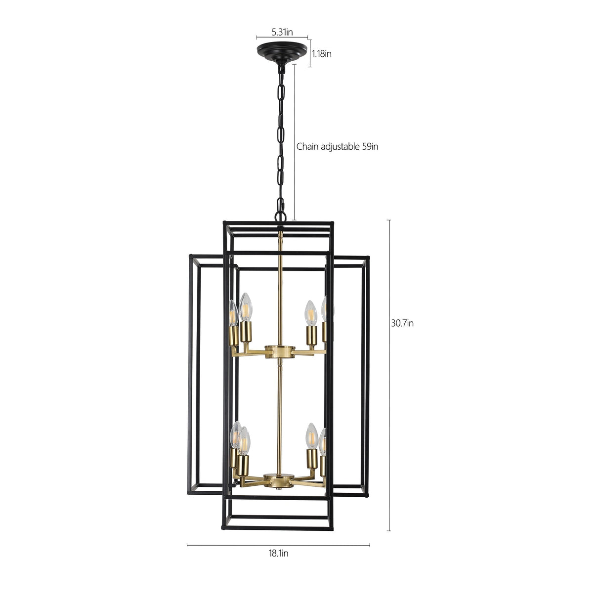 18' Modern 8-Light Black Gold Geometric Pendant Chandelier