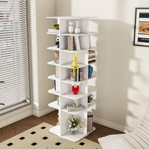7 Tier Square Rotating Shoe Rack Tower with 360° Spinning Organizer - White