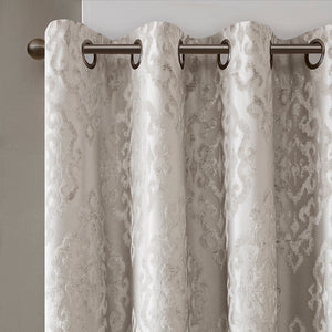 Knitted Jacquard Damask Total Blackout Curtain Panel with Silver Grommets - Silver