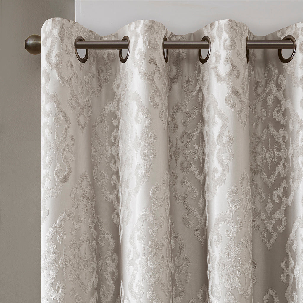 Knitted Jacquard Damask Total Blackout Grommet Top Curtain Panel(Only 1 Pc Panel)