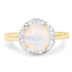 0.95 Carat Genuine Ethiopian Opal and White Topaz .925 Sterling Silver Ring