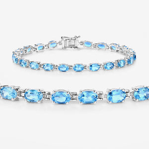 10.71 Carat Genuine Swiss Blue Topaz .925 Sterling Silver Bracelet