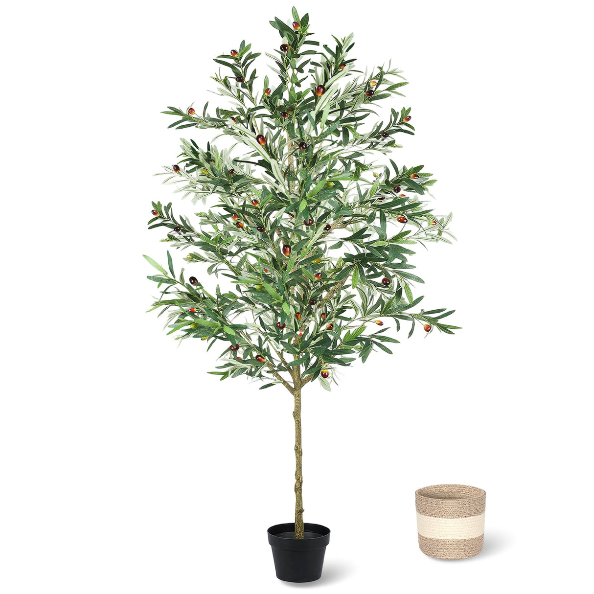 7FT Artificial Olive Tree Indoor Tall Faux with Planter & Basket