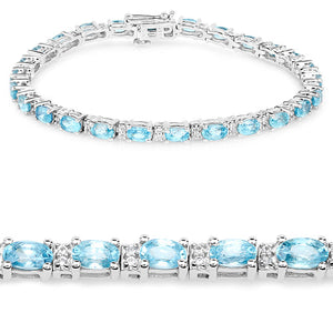 8.84 Carat Genuine Blue Zircon and Topaz White .925 Sterling Silver Bracelet