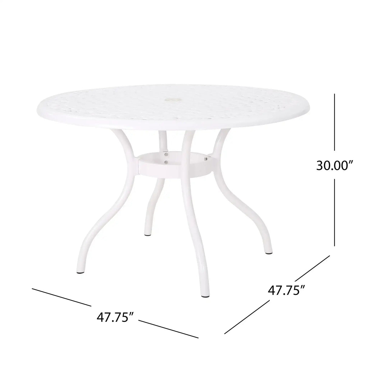 Tranquilius - Outdoor Round Dining Table With Lattice Tabletop, Umbrella Hole And Curved Legs