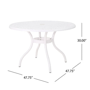 Tranquilius - Outdoor Round Dining Table With Lattice Tabletop, Umbrella Hole And Curved Legs