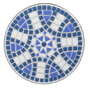 Outdoor Round Side Table With Mosaic Style Top And Curved Iron Legs - Blue / Matte Black