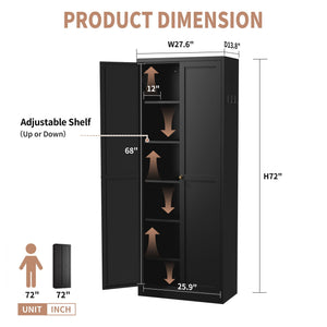 Kitchen Pantry Cabinet With 4 Adjustable Shelves, Heavy Duty Freestanding Organizer