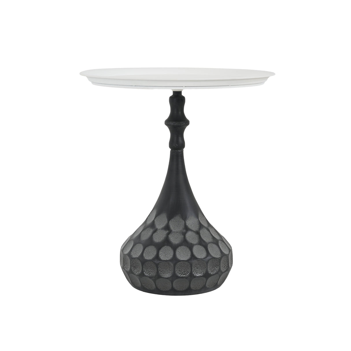 Accent Metal Coffee Table, Pedestal Table for Living Room, Hand-hammered Texture, White+Black