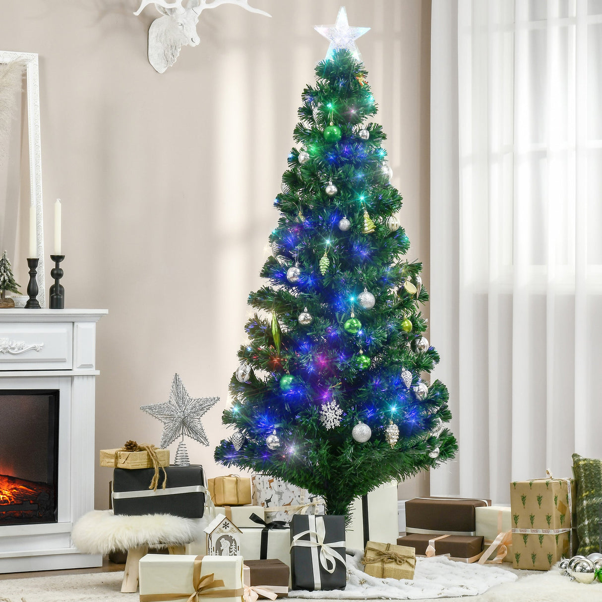 HOMCOM 6' Tall Douglas Fir Pre-Lit Artificial Christmas Tree