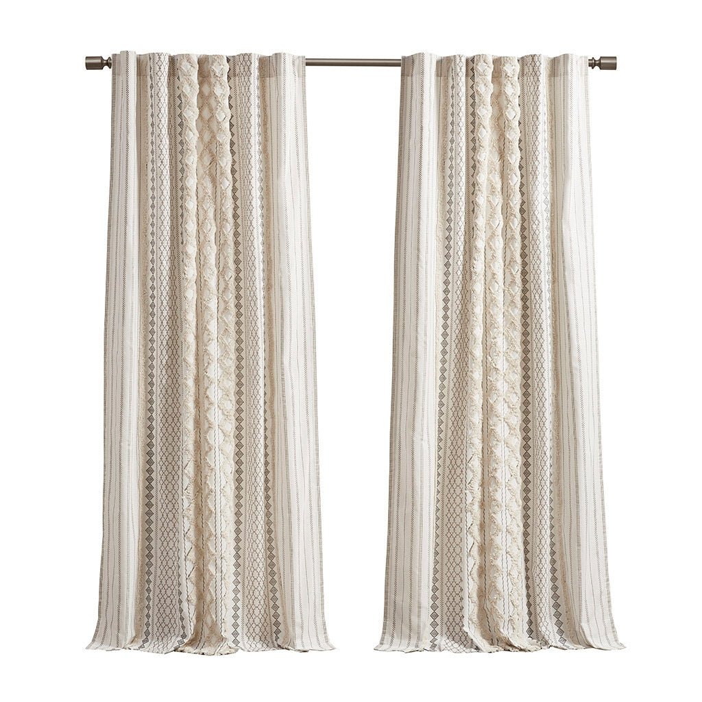 Cotton printed curtain panel with chenille stripe and lining