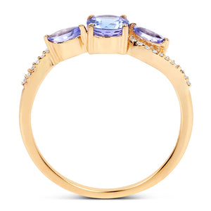 0.70 Carat Genuine Tanzanite and White Diamond 14K Yellow Gold Ring
