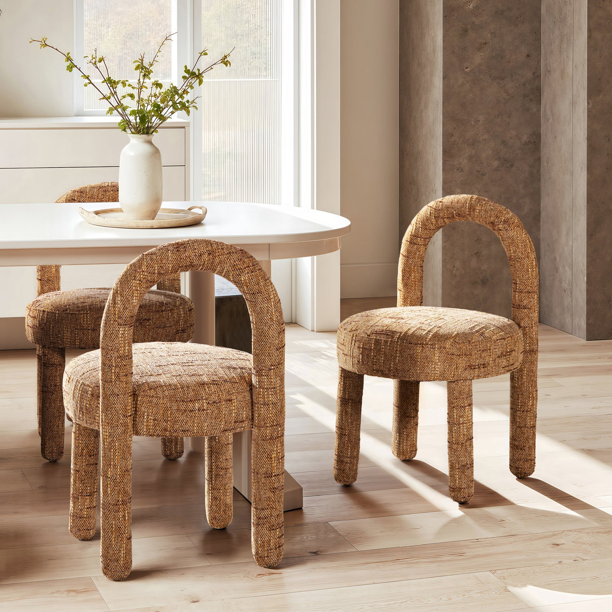 Penny Round Arched Upholstered Dining Side Chair, Set of 2, Golden