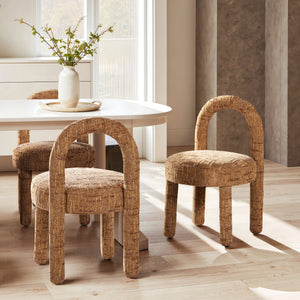 Penny Round Arched Upholstered Dining Side Chair, Set of 2, Golden