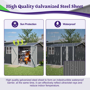 10X8FT Outdoor Steel Storage Shed with Clear Window, Lockable Doors