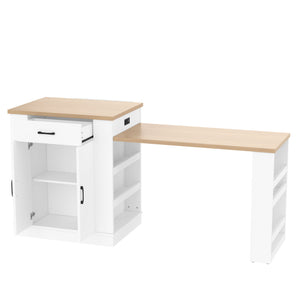 Extendable Island Console with Drawers, Double-Door Cabinet, and Open Shelving