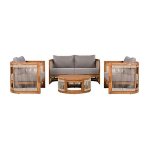 4-Piece Patio Seating Group with Acacia Wood and Woven Rope Accents