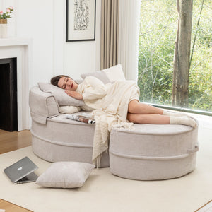 Modern Oversized Round Barrel Accent Chair With Ottoman