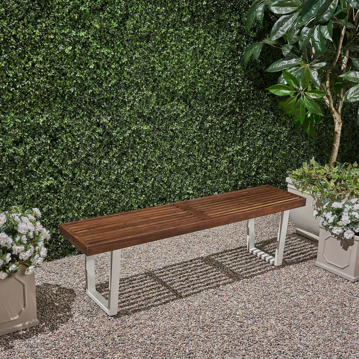 Intrinsic Outdoor Dining Bench with Slat Top - Acacia Wood & Iron