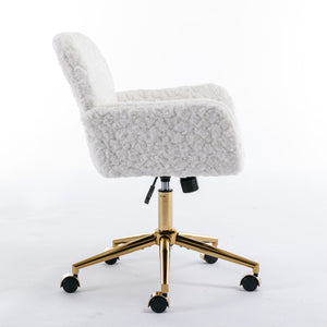 Office Chair, Artificial Rabbit Hair Home Office Chair With Metal Base, Adjustable Desk Chair Swivel Office Chair, Vanity Chair