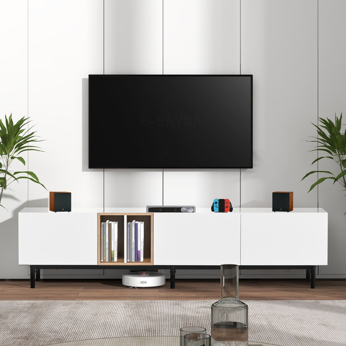 TV Stand With 3 Doors Media Console Table