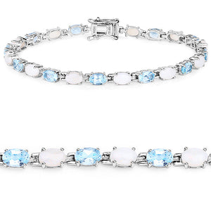 9.02 Carat Genuine Blue Topaz and Opal .925 Sterling Silver Bracelet