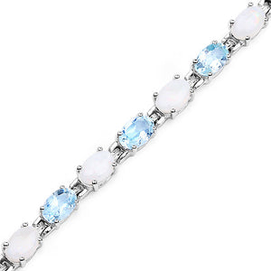 9.02 Carat Genuine Blue Topaz and Opal .925 Sterling Silver Bracelet