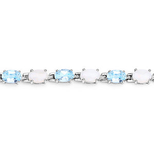 9.02 Carat Genuine Blue Topaz and Opal .925 Sterling Silver Bracelet