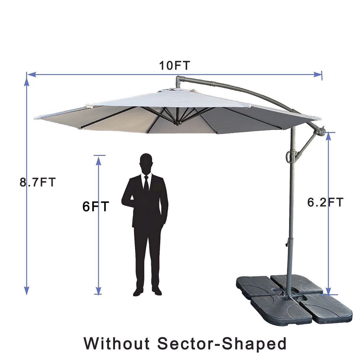 10 Ft Offset Cantilever Patio Umbrella With Crank And Tilt Adjustment - Gray - Base Not Included