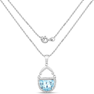 4.08 Carat Genuine Swiss Blue Topaz & White Topaz .925 Sterling Silver Pendant