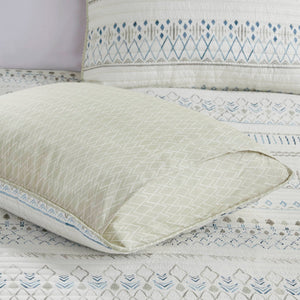 3 Piece Printed Microfiber Seersucker Quilt Set Taupe/Blue Full/Queen