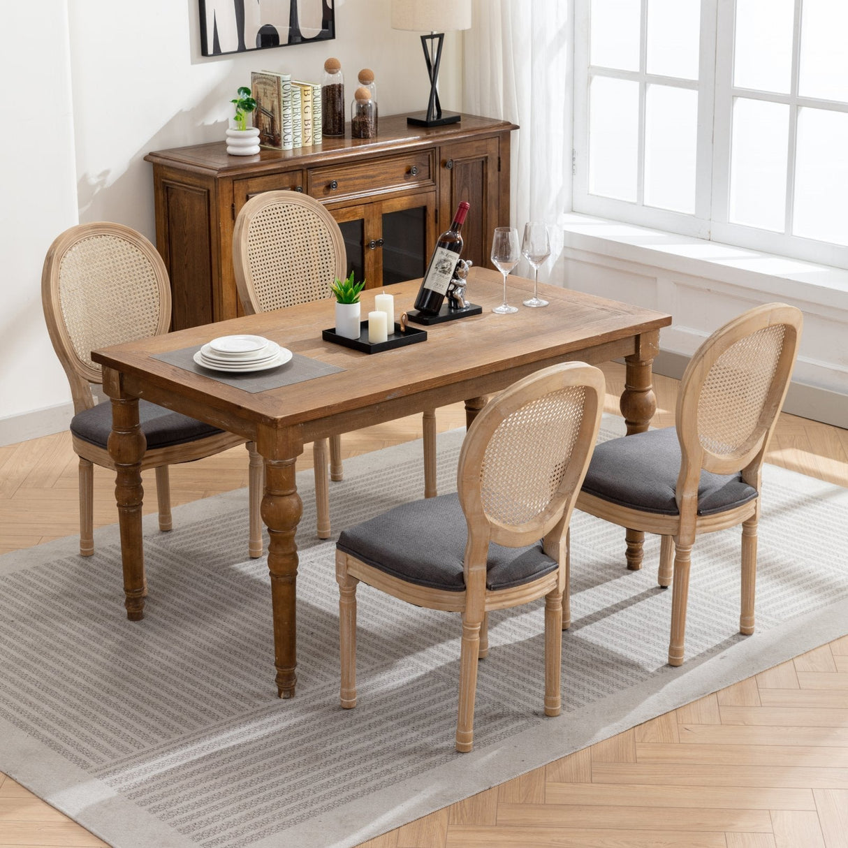 A&A Furniture French Style Solid Wood Frame Dining Chair Set of 2 - Gray