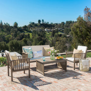 4 Piece Set Outdoor Chat Set With Water Resistant Cushions