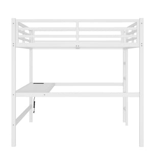 Metal Queen Size Loft Bed with Power Outlet and LED Lighted