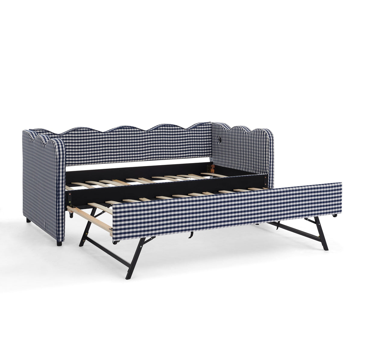 Cozy Gingham Daybed with Trundle Twin Size Sofa Bed
