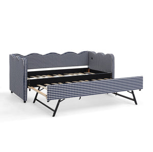 Cozy Gingham Daybed with Trundle Twin Size Sofa Bed