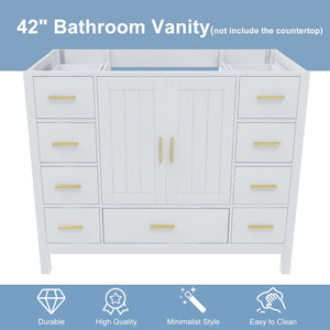 42" Bathroom Vanity Base Cabinet with 2 Soft-Close Double Doors & 9 Smooth Drawers