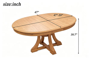 7-Piece Round Extendable Solid Wood Dining Table Set