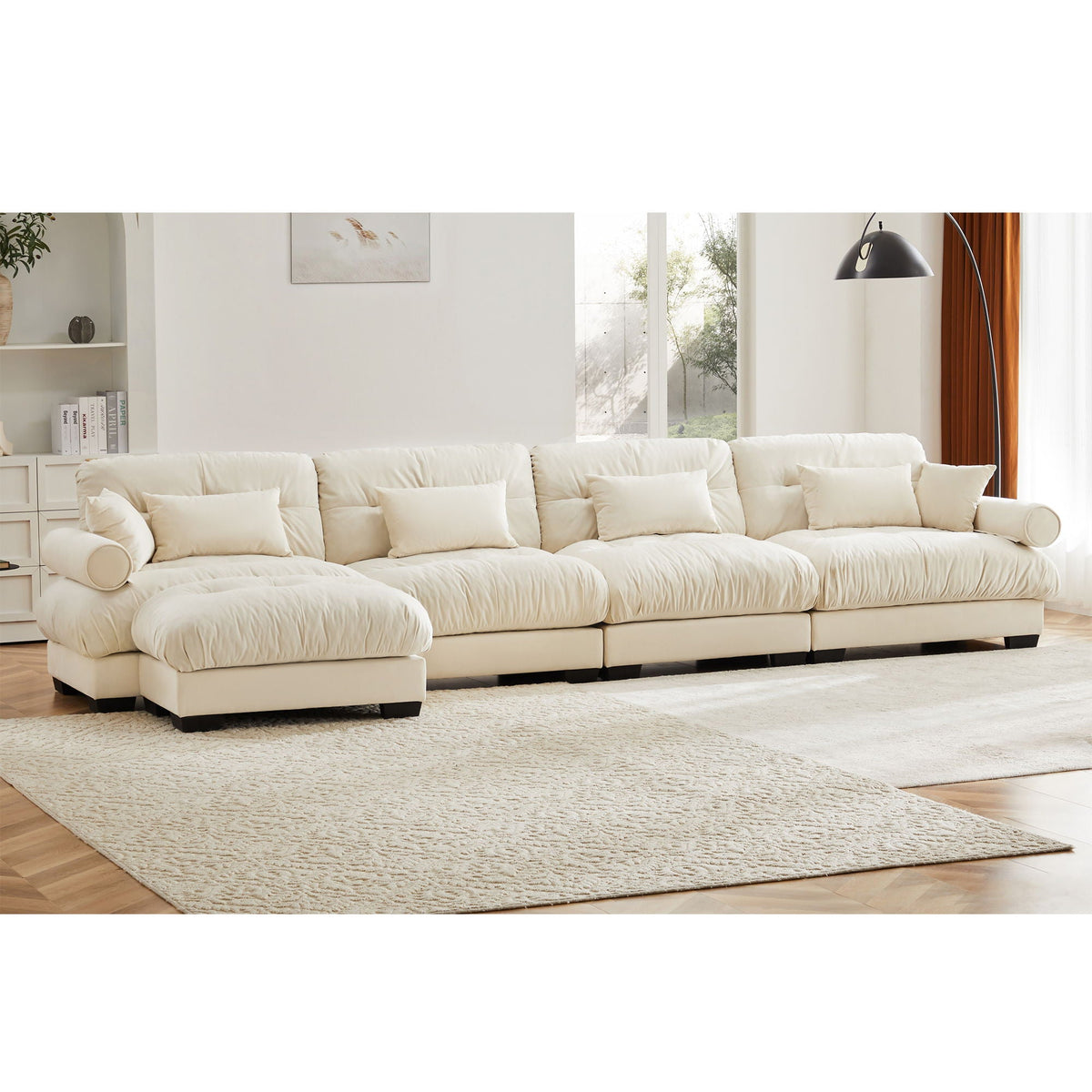 Oversized Modular Sectional Sofa with Movable Ottoman - Fabric, Multiple Colors