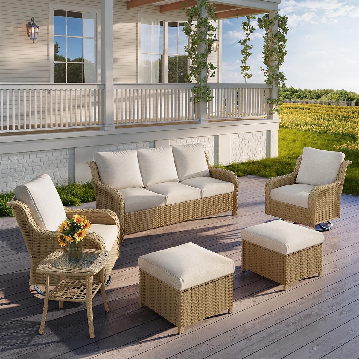 JB Yellow 6-Piece Outdoor Sofa Set with Swivel Chairs
