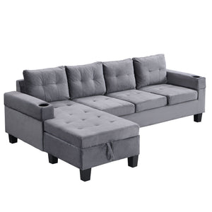 Modern Sectional Sofa Set With L Shape Chaise Lounge And Storage