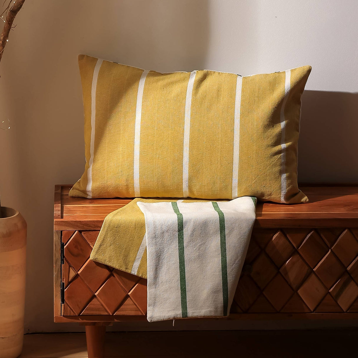 Handcrafted Double-Sided Striped Pillow with Filler