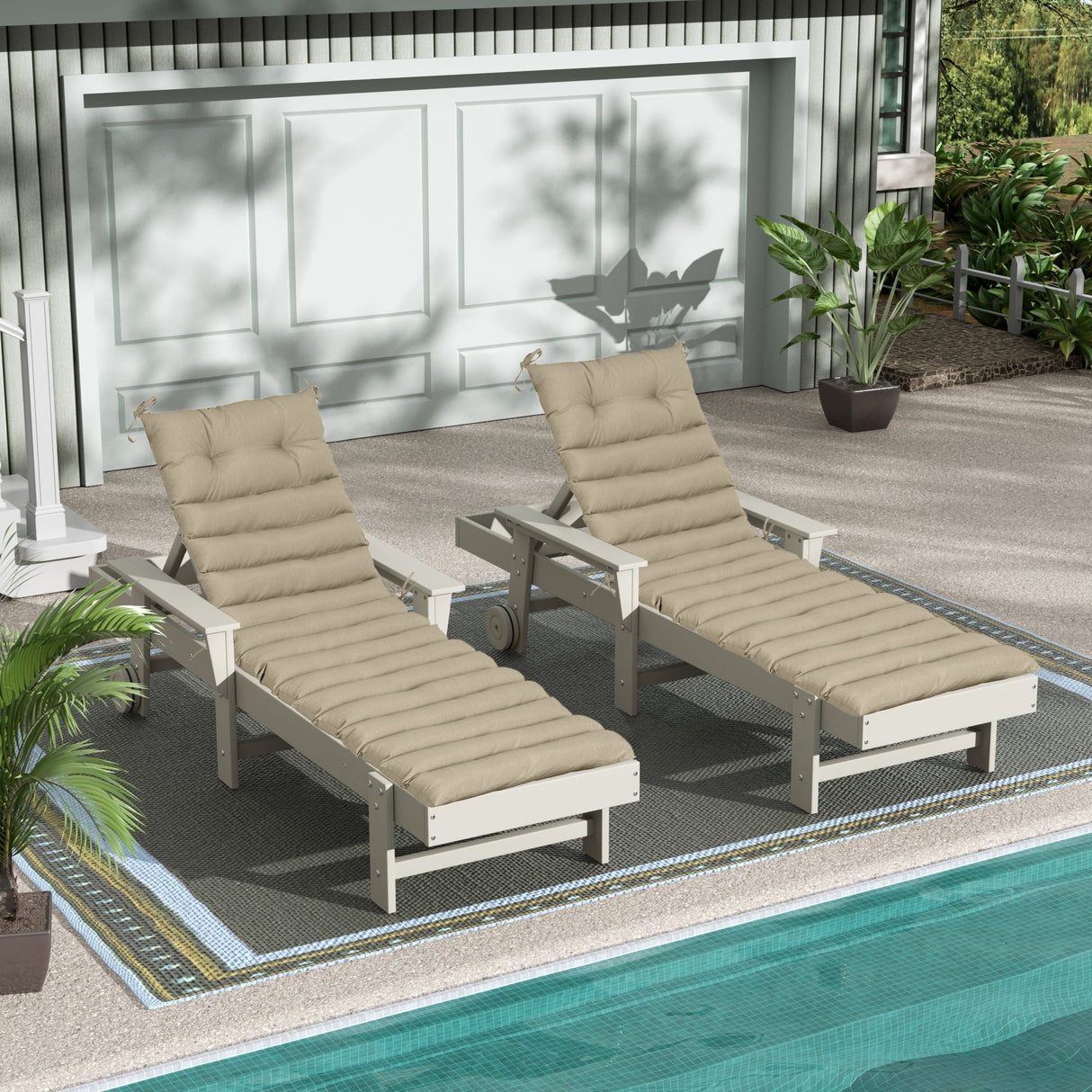 Outdoor Lounge Chair Cushion Replacement Set - 2PCS - Khaki